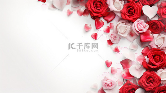浪漫粉色玫瑰背景图片_情人节花框配玫瑰背景