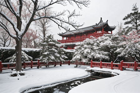 寒冷冬季庭院雪景图4高清摄影图