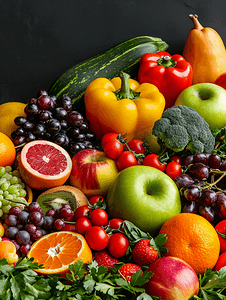 不同水果和蔬菜的蔬菜水果堆