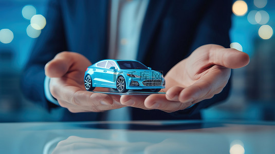 汽车销售汽车模型的手特写背景素材