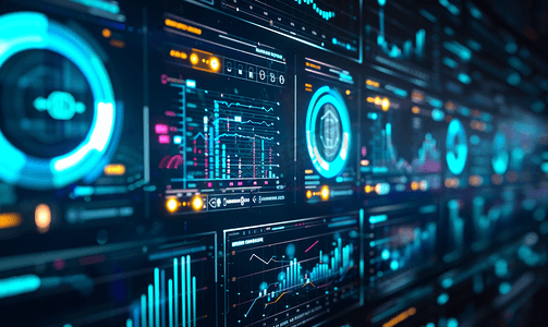 智慧大屏数据摄影照片_数字屏幕数字未来技术虚拟接口商业策略和大数据概念的商人分析