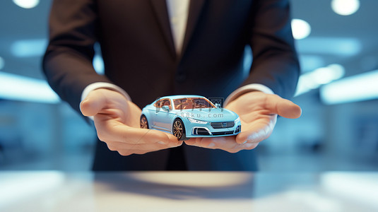 汽车销售汽车模型的手特写背景图片