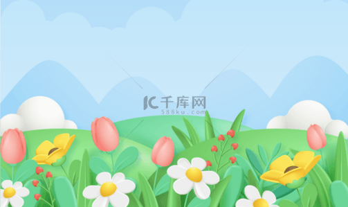 唯美绿色清新花边插画春季春天背景