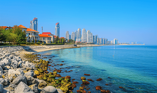 风景城市风景摄影照片_青岛现代城市风景海岸线