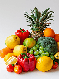 蔬果汁摄影照片_不同水果和蔬菜的蔬菜水果堆