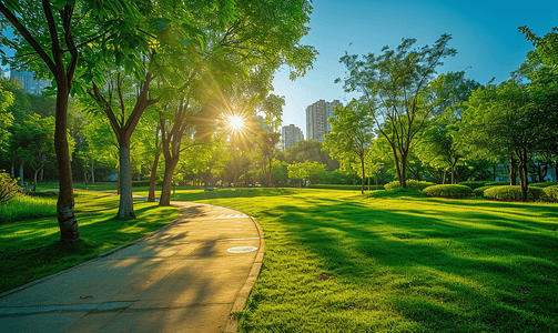 阳光下的城市公园美景