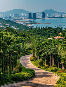 风景城市风景摄影照片_三亚凤凰岛城市全景