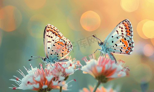 彩金蝴蝶摄影照片_春天花丛中的两只蝴蝶