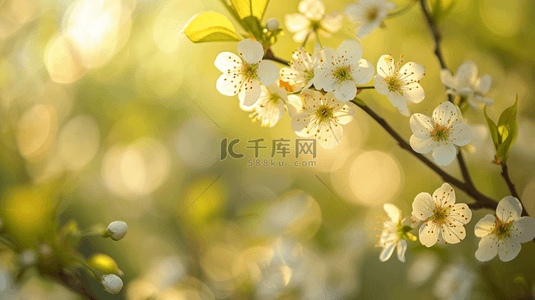 春天阳光下公园里树枝花朵开放的背景1