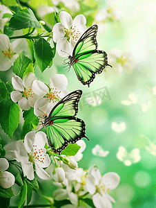小清新背景摄影照片_春天花丛中的两只蝴蝶