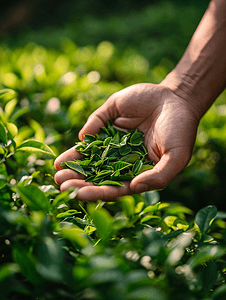 采茶春茶手捧茶叶