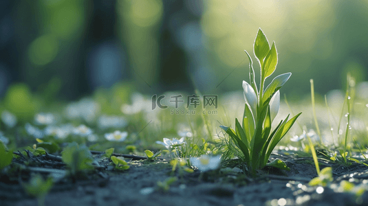 草花朵背景图片_春天阳光下小草花朵发芽的背景图11