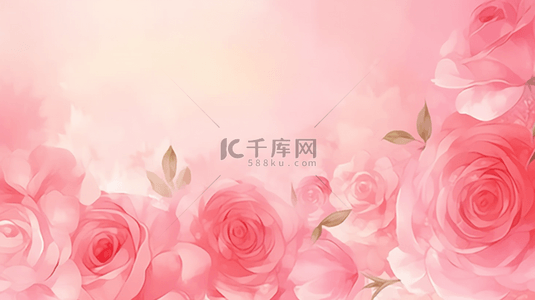 情人节背景图片_清新春天粉色水粉质感玫瑰底纹设计