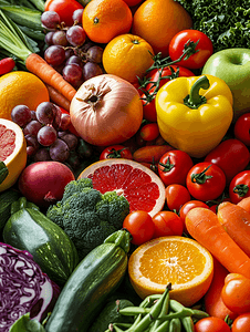 不同水果和蔬菜的蔬菜水果堆