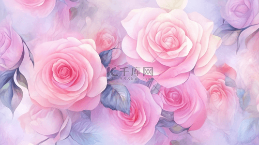 清新春天粉色水粉质感玫瑰底纹背景图