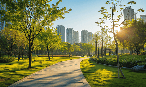 阳光下的城市公园美景