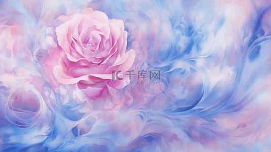 清新春天蓝粉色水粉质感玫瑰底纹背景图