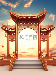 年货节背景图片_美丽的拱门古建筑背景