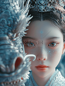3D立体青花瓷中国春节龙年女孩背景图18