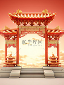 年货节背景图片_美丽的拱门古建筑背景