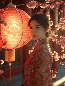 中国中式古风灯笼下穿古装的女子背景图11