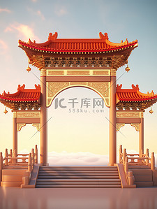 年货节背景图片_美丽的拱门古建筑背景