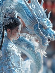 大气背景图片_3D立体青花瓷中国春节龙年女孩的背景图9
