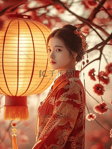 大气背景图片_中国中式古风灯笼下穿古装的女子背景图5