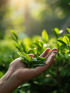 采茶春茶手捧茶叶