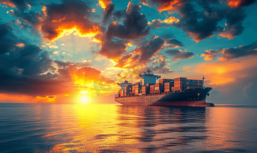 航运摄影照片_夕阳物流国际集装箱船舶货物货机