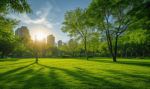 绿植背景素材摄影照片_阳光下的城市公园美景