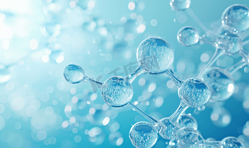 蓝色水摄影照片_抽象分子设计清澈的蓝色水原子