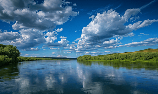 自然风景摄影照片_自然风景河流天空多云