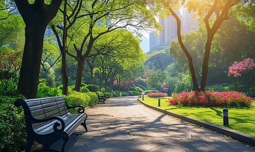 阳光下的城市公园美景