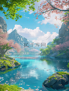 樱花背景图片_春天樱花盛开唯美湖泊背景图