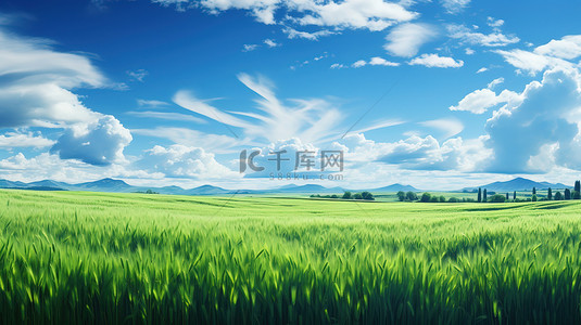 天空背景图片背景图片_绿色的麦田和蔚蓝的天空背景图片