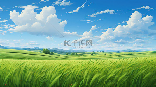 蓝天背景图片_绿色的麦田和蔚蓝的天空背景图