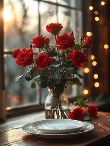 情人节遇上团圆节背景图片_浪漫情人节桌子上摆满玫瑰设计