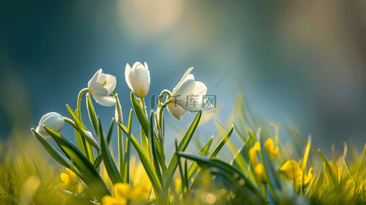 春天阳光下户外草坪上美丽花朵开放背景3