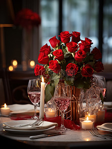 浪漫图片背景图片_情人节餐厅布置玫瑰花浪漫图片