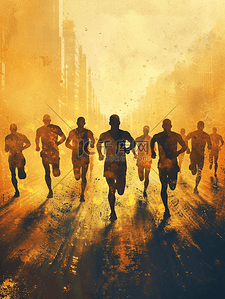马拉松跑步背景图片_城市马拉松跑步者