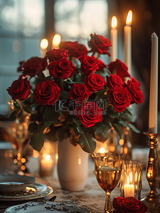 玫瑰背景素材背景图片_浪漫情人节桌子上摆满玫瑰背景素材