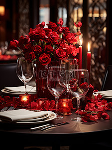 情人节餐厅布置玫瑰花浪漫图片