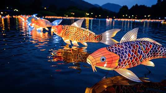 太极鲤鱼摄影照片_元宵节灯会鲤鱼锦鲤花灯7