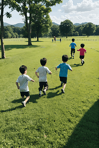 阳光奔跑摄影照片_阳光下公园里游玩的孩子摄影图7