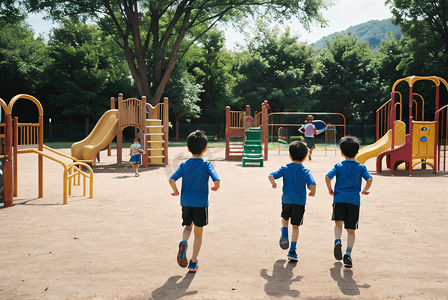 公园里奔跑的孩子摄影图