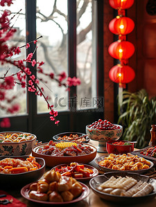 年夜饭背景图片_除夕夜年夜饭丰盛素材