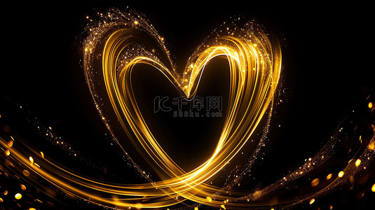 金色的漩涡爱心心形黑色背景