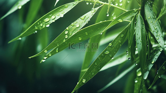 水滴背景图片_春天雨水树叶上的水滴设计图