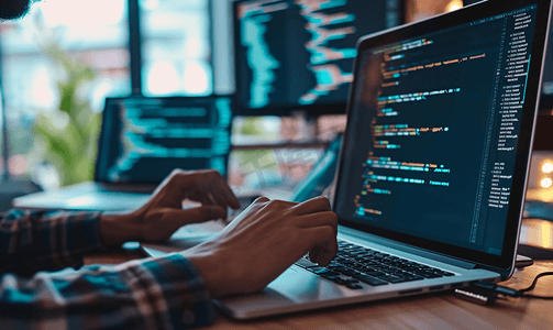 程序员在笔记本电脑上编写编程代码